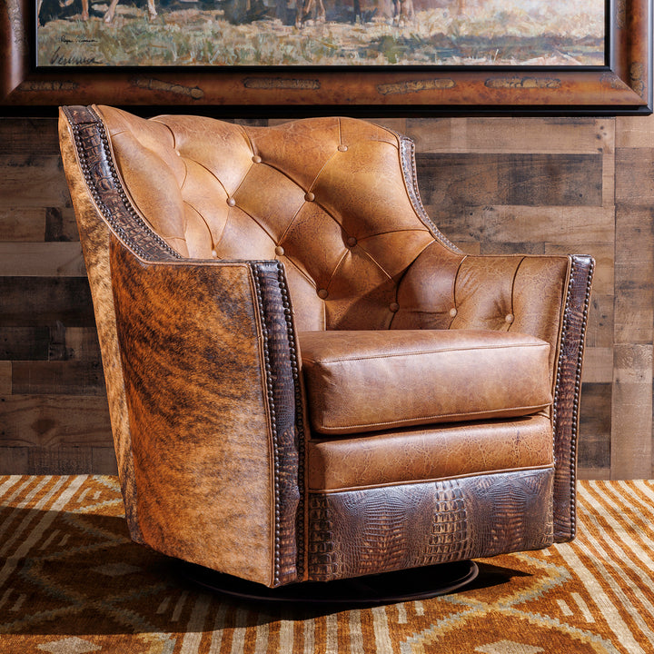 Dryland Rustic Leather Swivel Chair