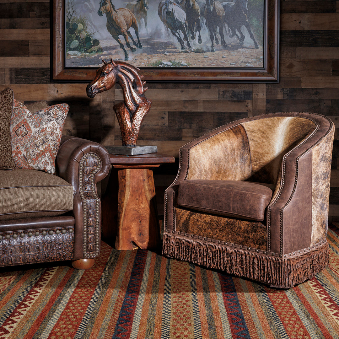 brindle cowhide western swivel chair