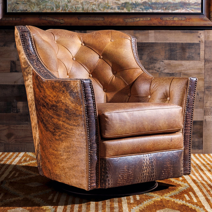 Dryland Rustic Leather Swivel Chair