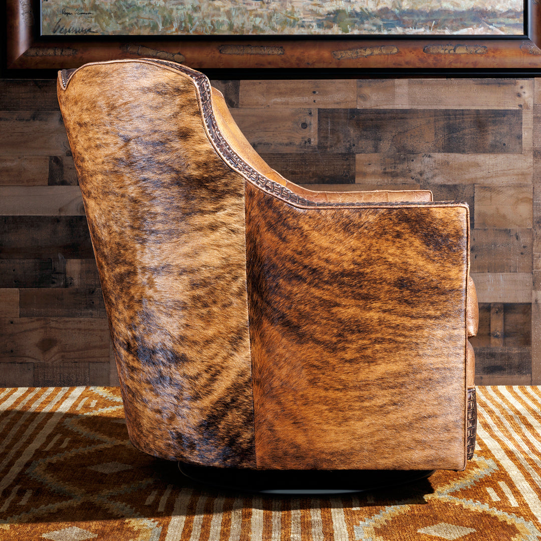 Dryland Rustic Leather Swivel Chair