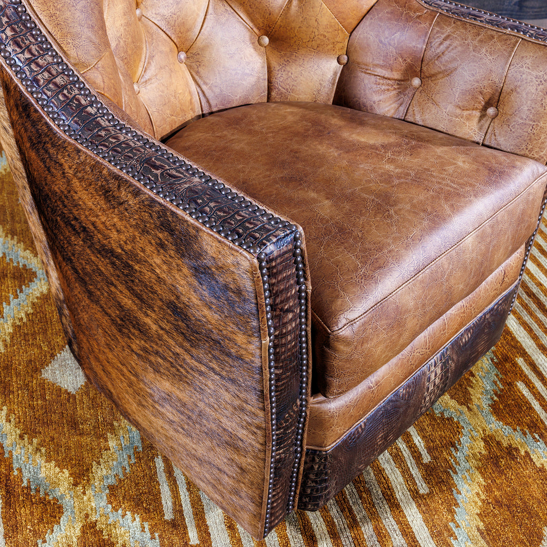 Dryland Rustic Leather Swivel Chair