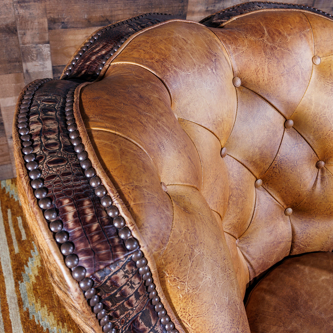 Dryland Rustic Leather Swivel Chair