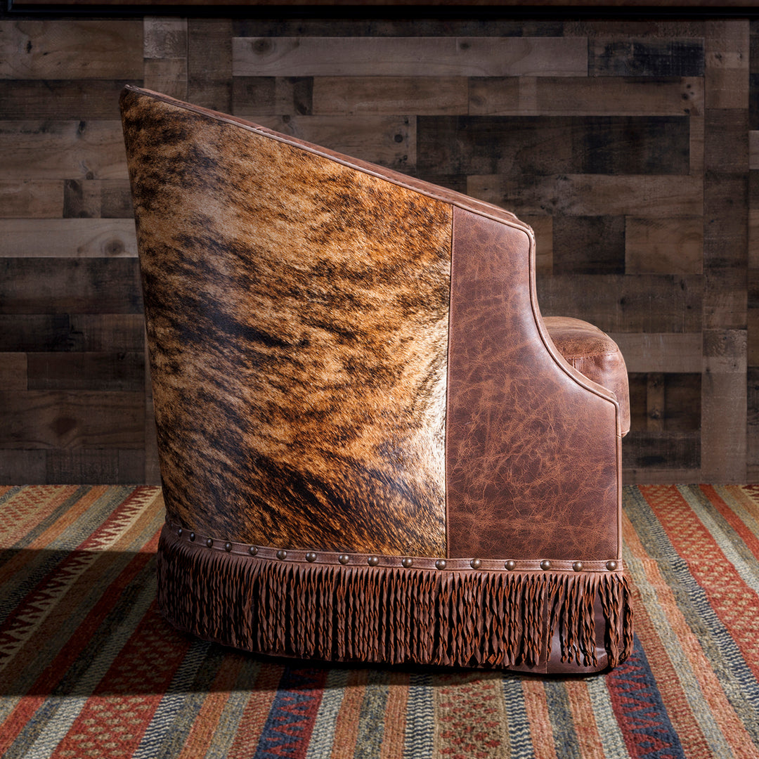 brindle cowhide western swivel chair