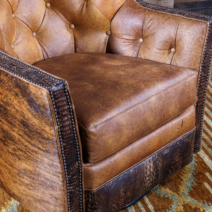 Dryland Rustic Leather Swivel Chair