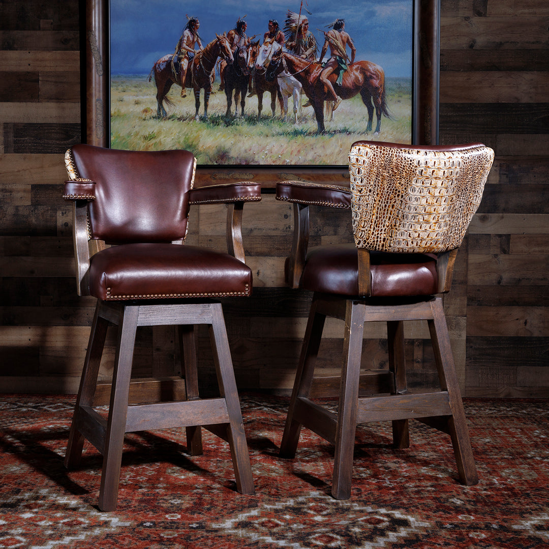 Maribel Rustic Gator Leather Bar Stool