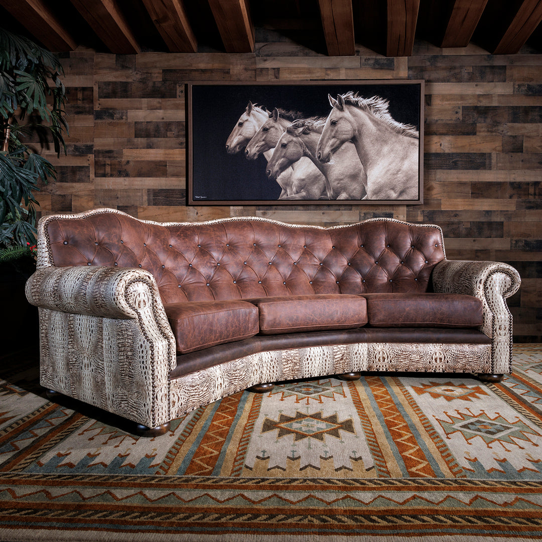 Bonanza Ivory Croc Curved Leather Sofa Curved Western Leather