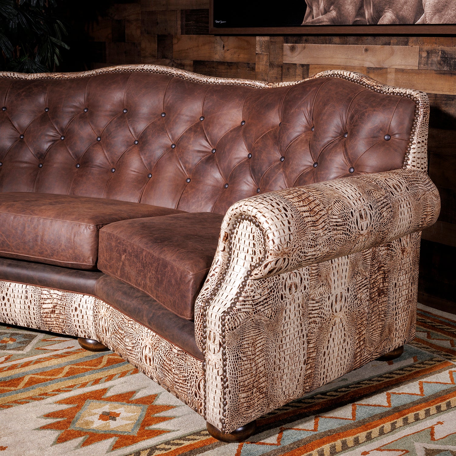 Bonanza Ivory Croc Curved Leather Sofa | Curved Western Leather