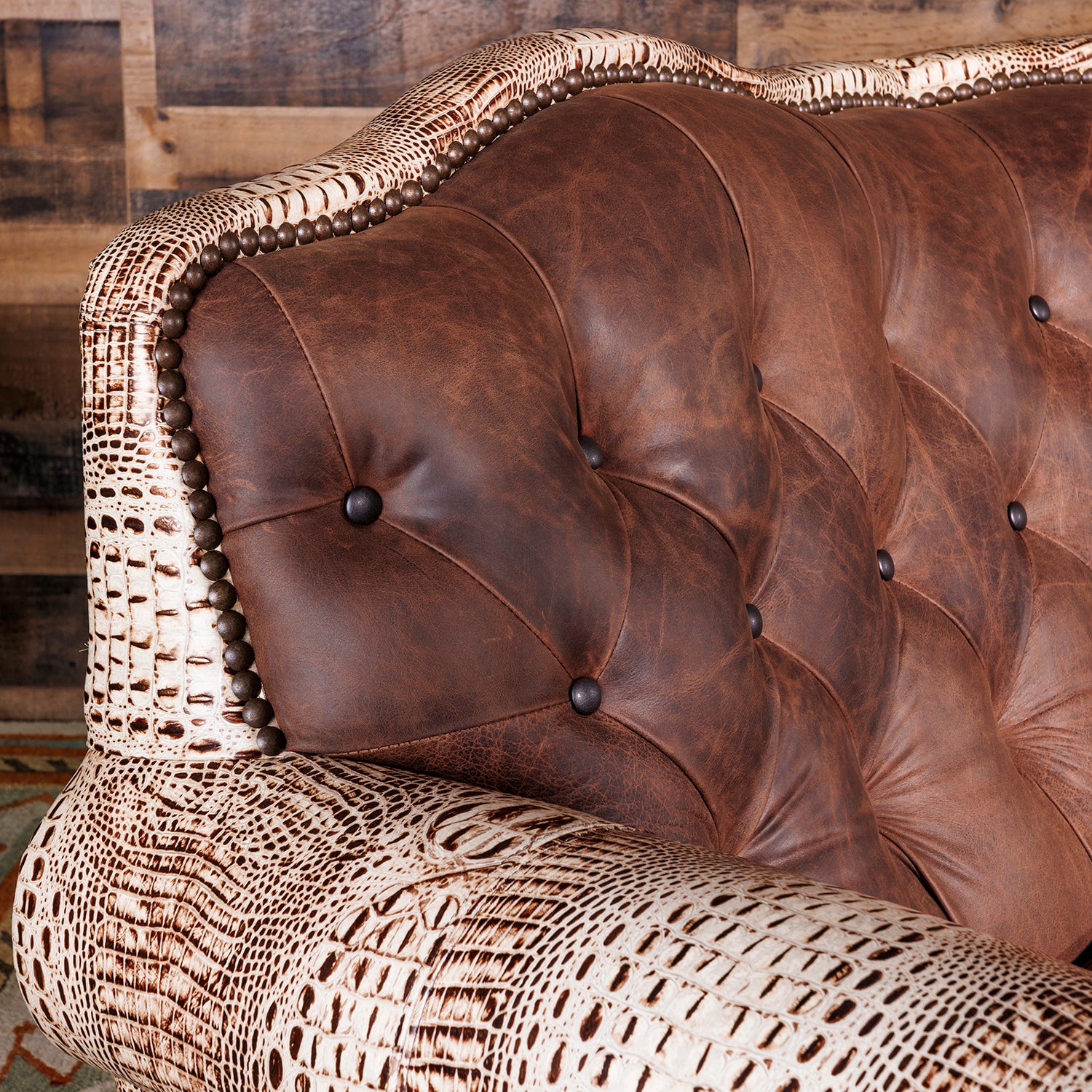 Bonanza Ivory Croc Curved Leather Sofa | Curved Western Leather
