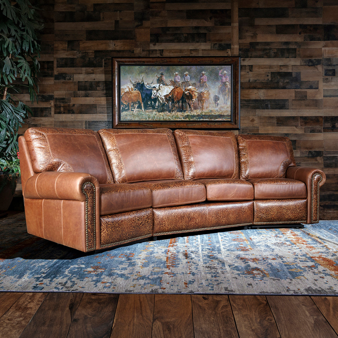 Wild Bill Reclining Leather Sofa 3-Cushion Curved Reclining Sofa