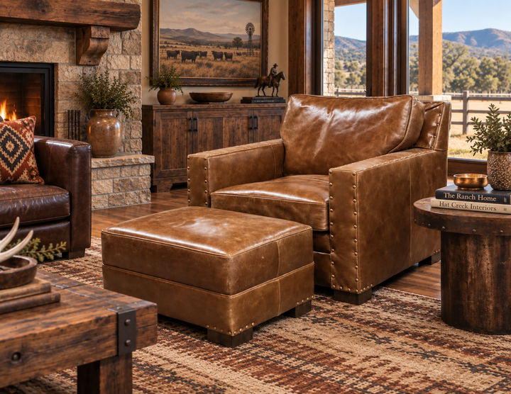 Cambridge Sycamore Leather Chair and Ottoman