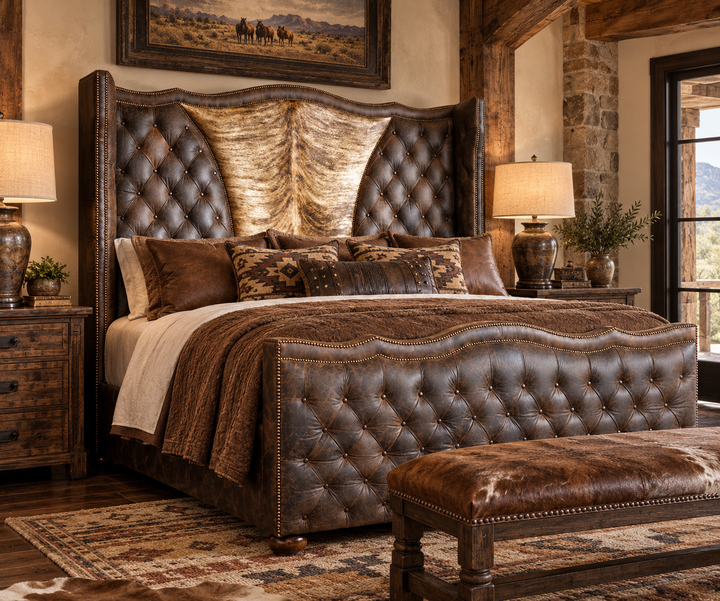 Frontier Western Leather Bed (Desert Cowhide)