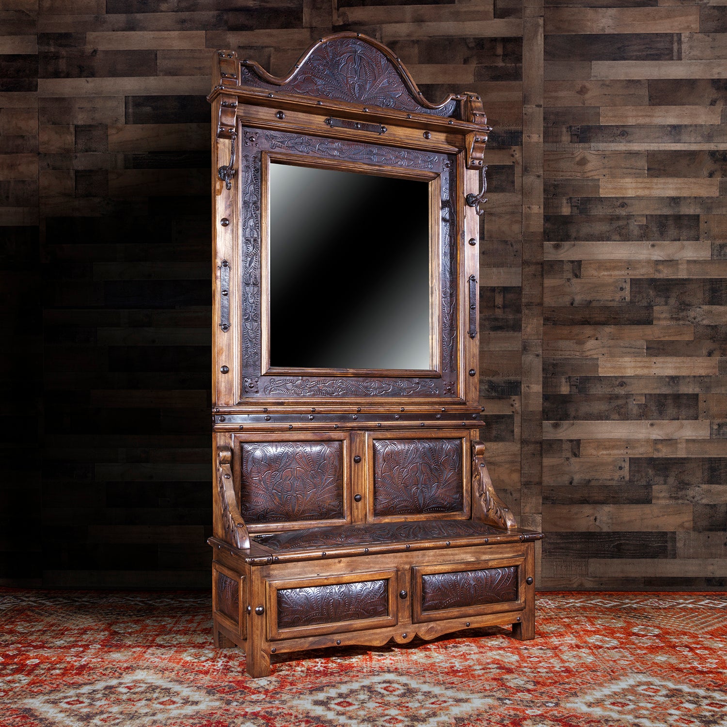 Jalisco Hacienda Tooled Leather Hall Tree | Western Hall Trees – Hat ...