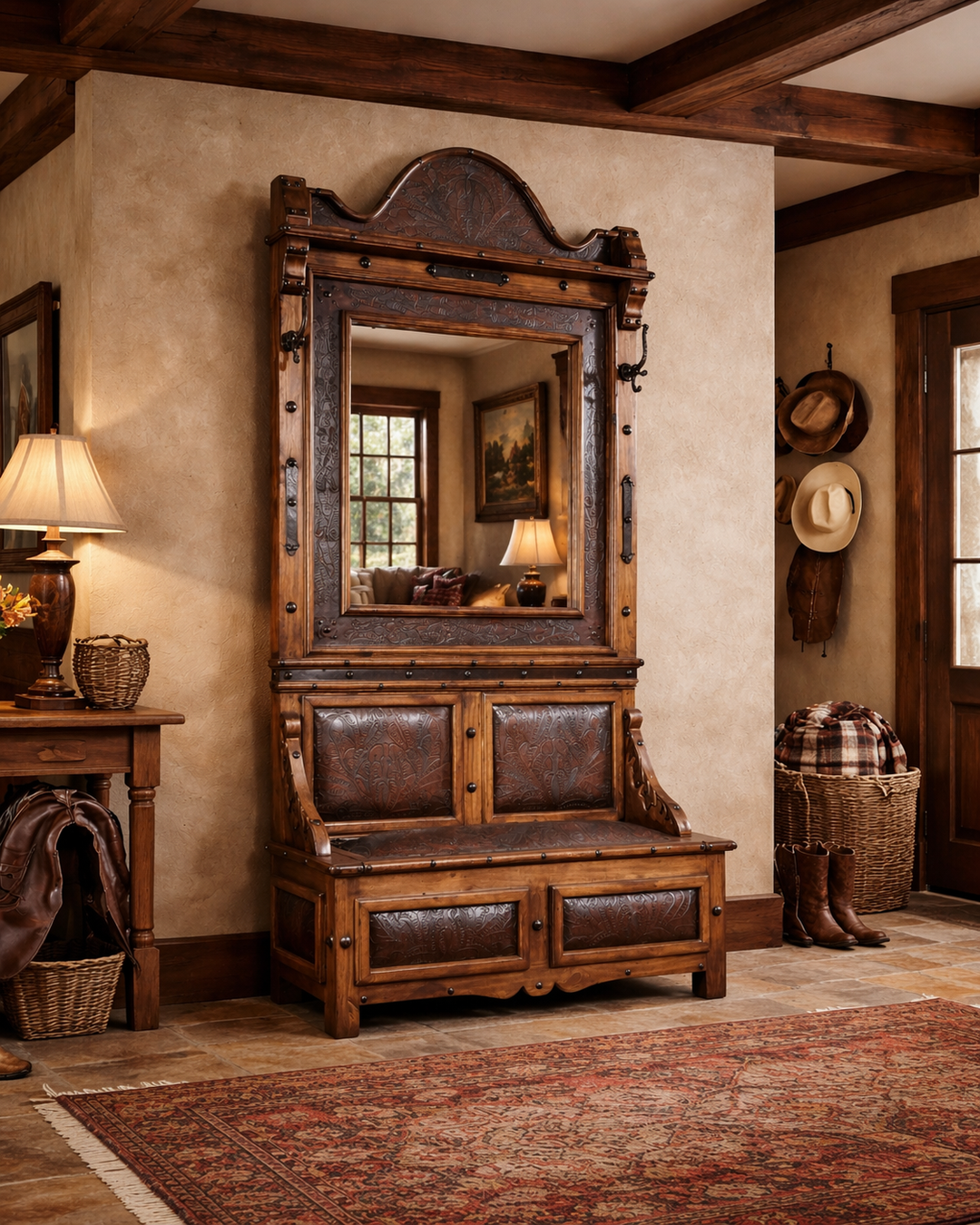 Jalisco Tooled Leather Hall Tree