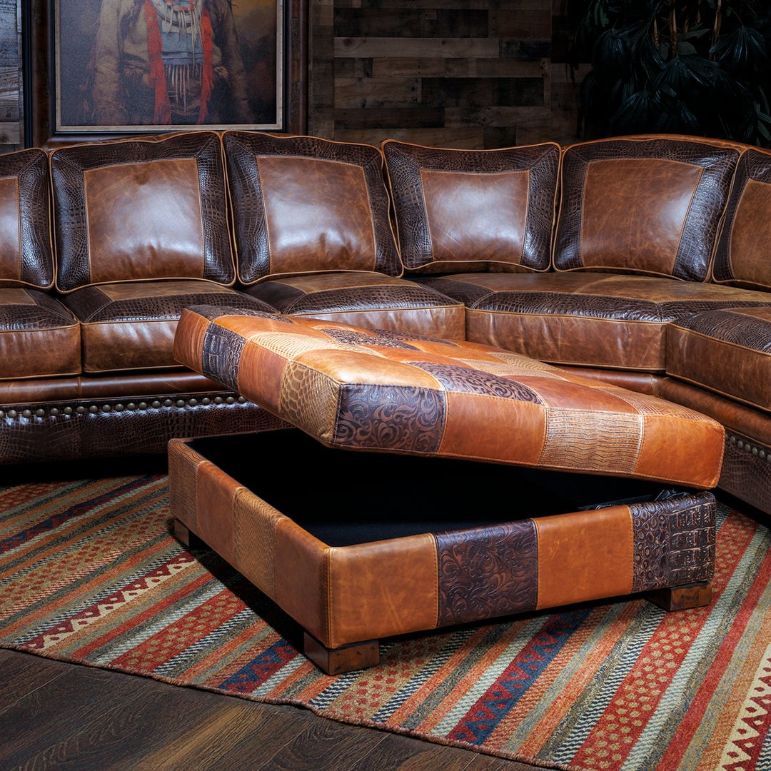 Mosaic Leather Storage Ottoman