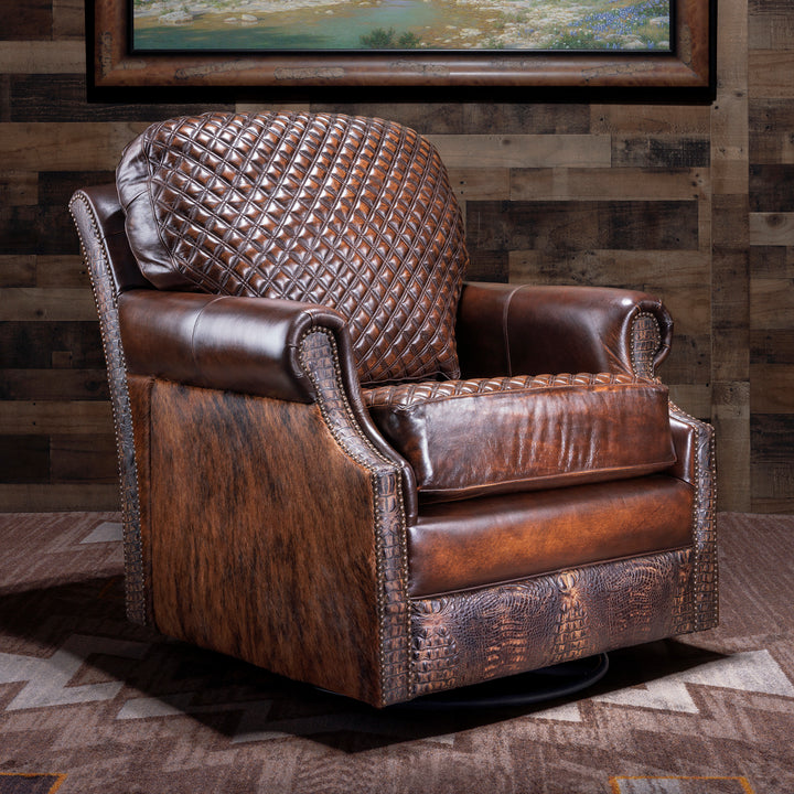 Rafter C Western Cowhide Swivel Chair