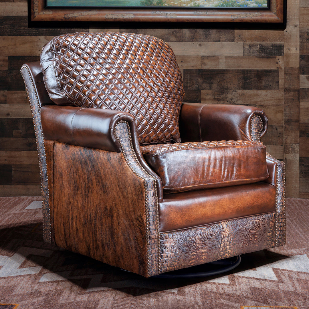 Rafter C Western Cowhide Swivel Chair