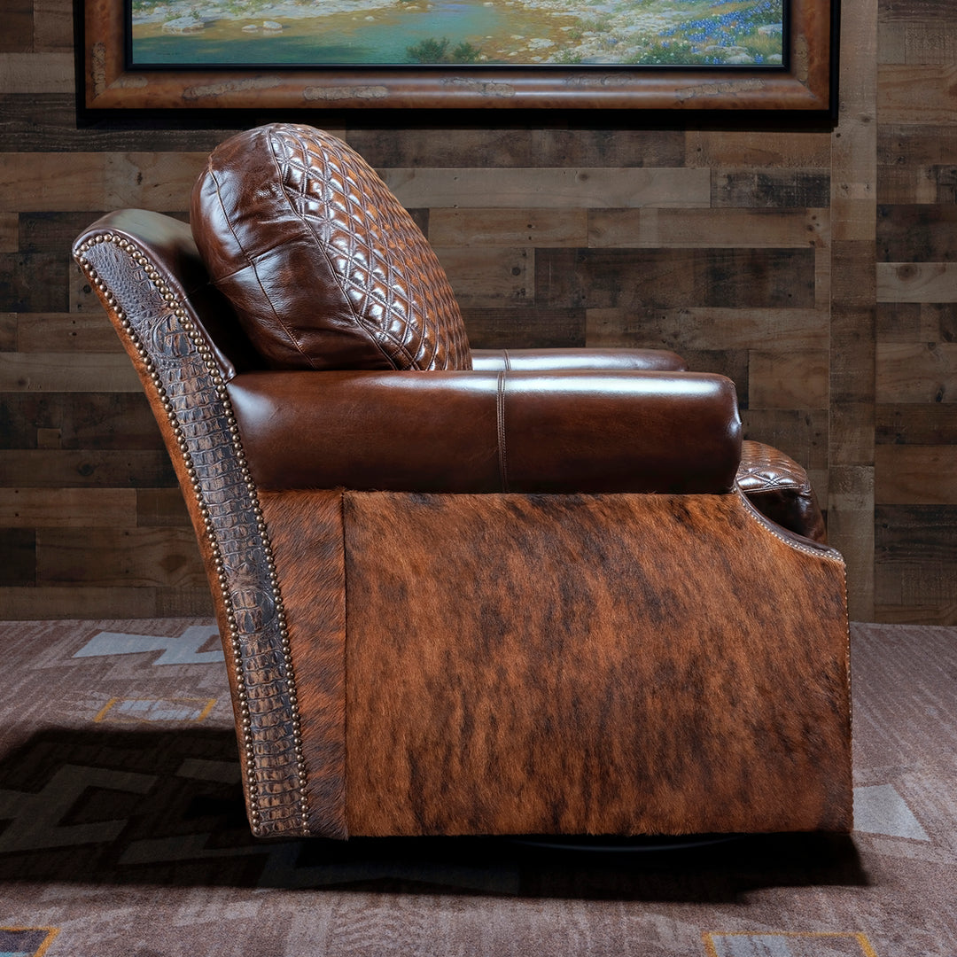 Rafter C Western Cowhide Swivel Chair