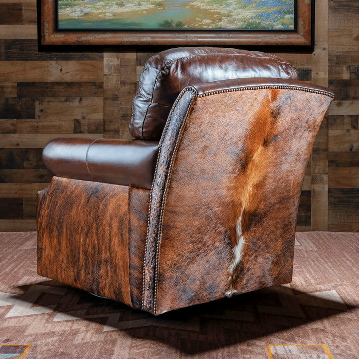 Rafter C Western Cowhide Swivel Chair