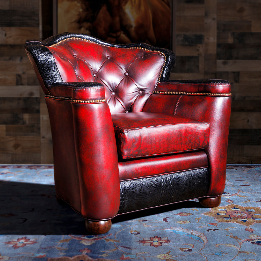 Kingsville Western Antique Red Leather Accent Chair Western