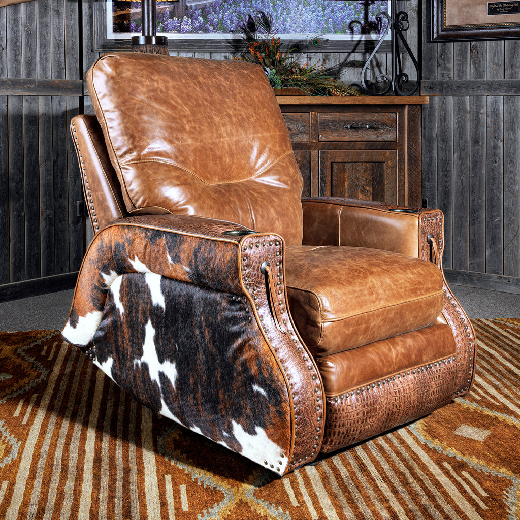 Ridley Western Cowhide Powered Recliner | Western Powered