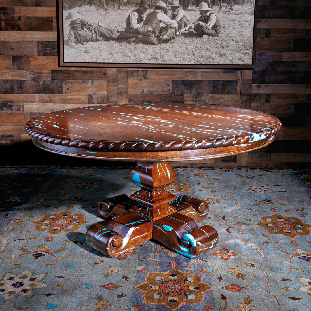 Brazos Mesquite Dining Table with Turquoise Inlays – Hat Creek Interiors