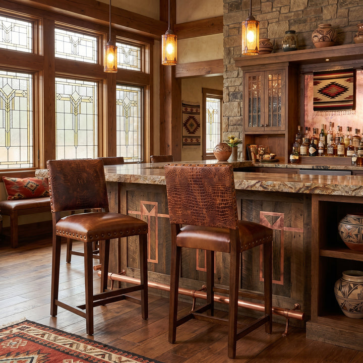 Rustic Croc Leather Bar Stool