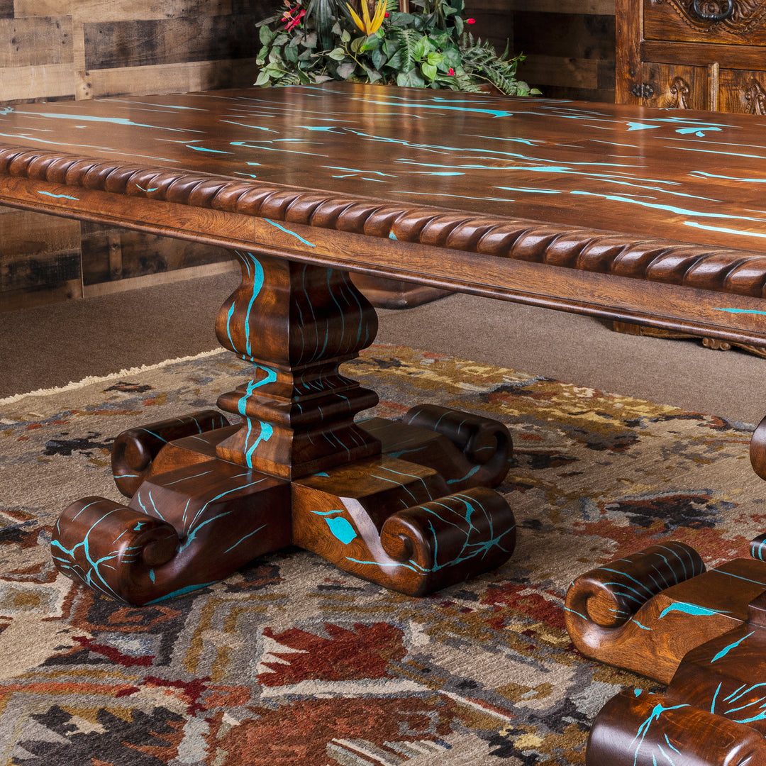 Navajoa Mesquite Dining Table with Turquoise Inlay