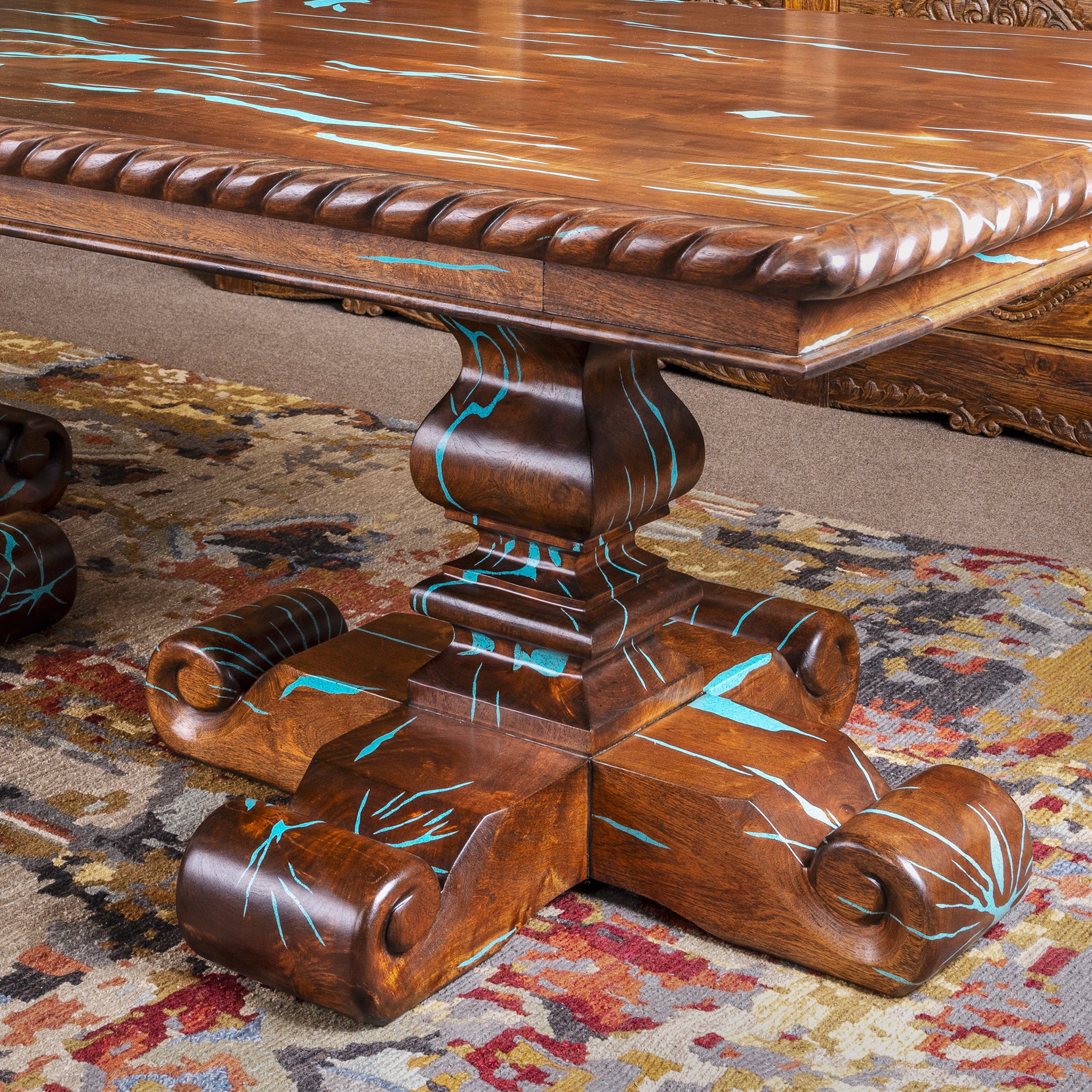 Navajoa Mesquite Dining Table with Turquoise Inlay Hat Creek Interiors
