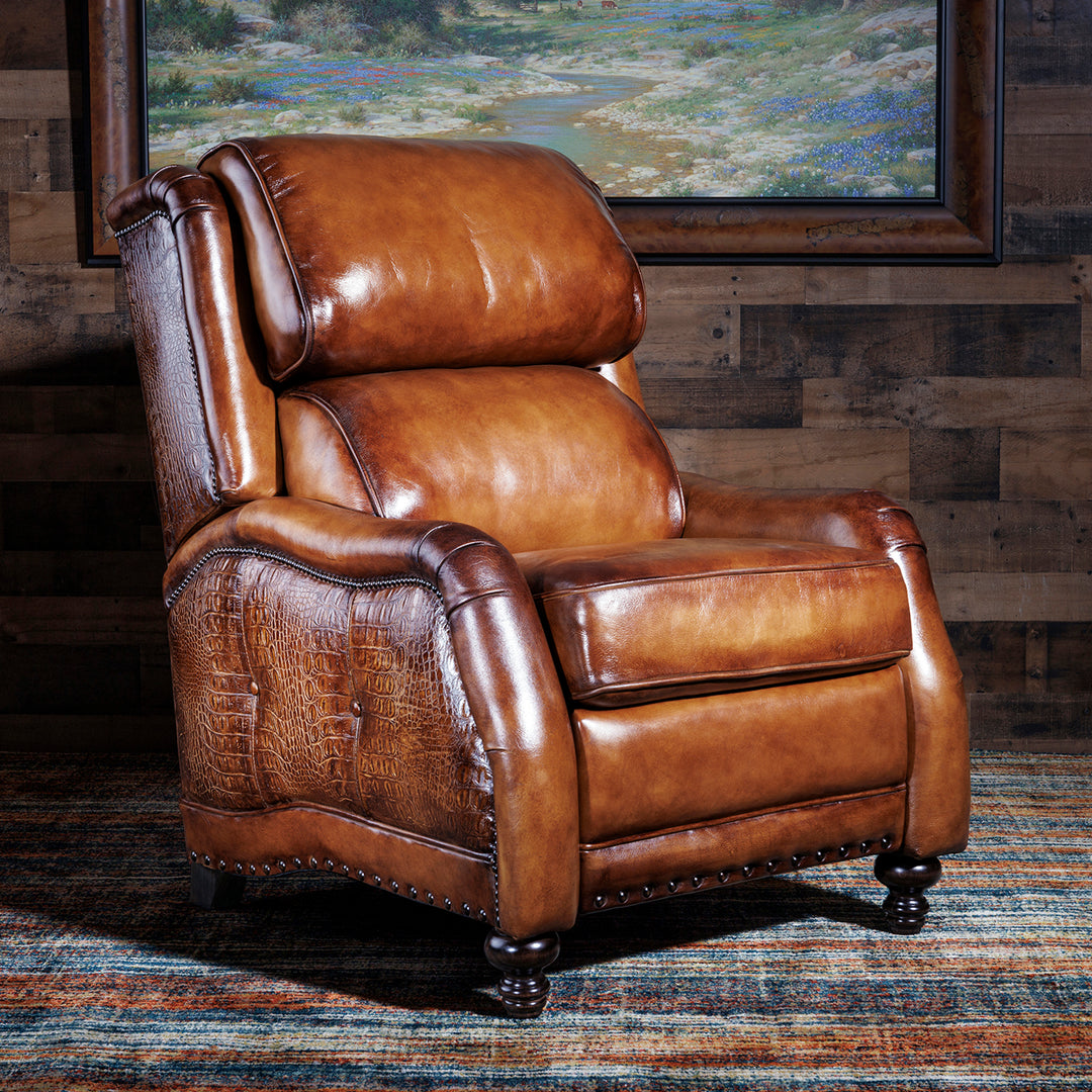 Saddle Burnished Leather Recliner – Hat Creek Interiors