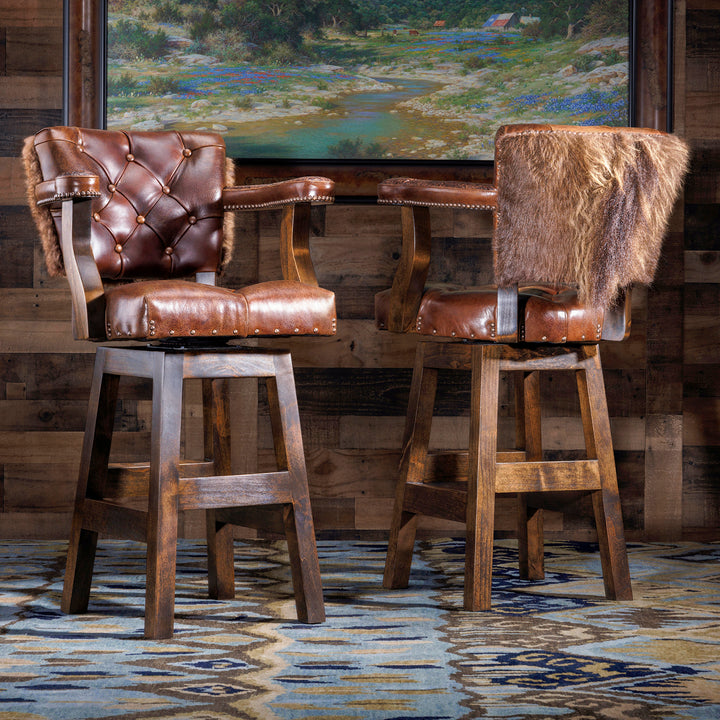 Montana Buffalo Western Leather Bar Stool