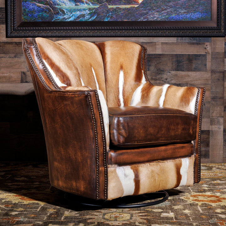 Springbok Leather Western Swivel Chair