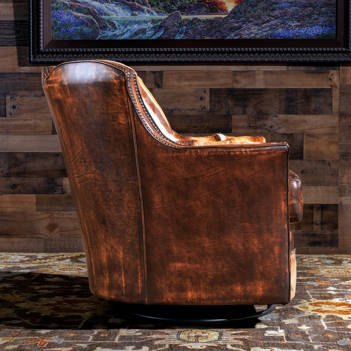 Springbok Leather Western Swivel Chair