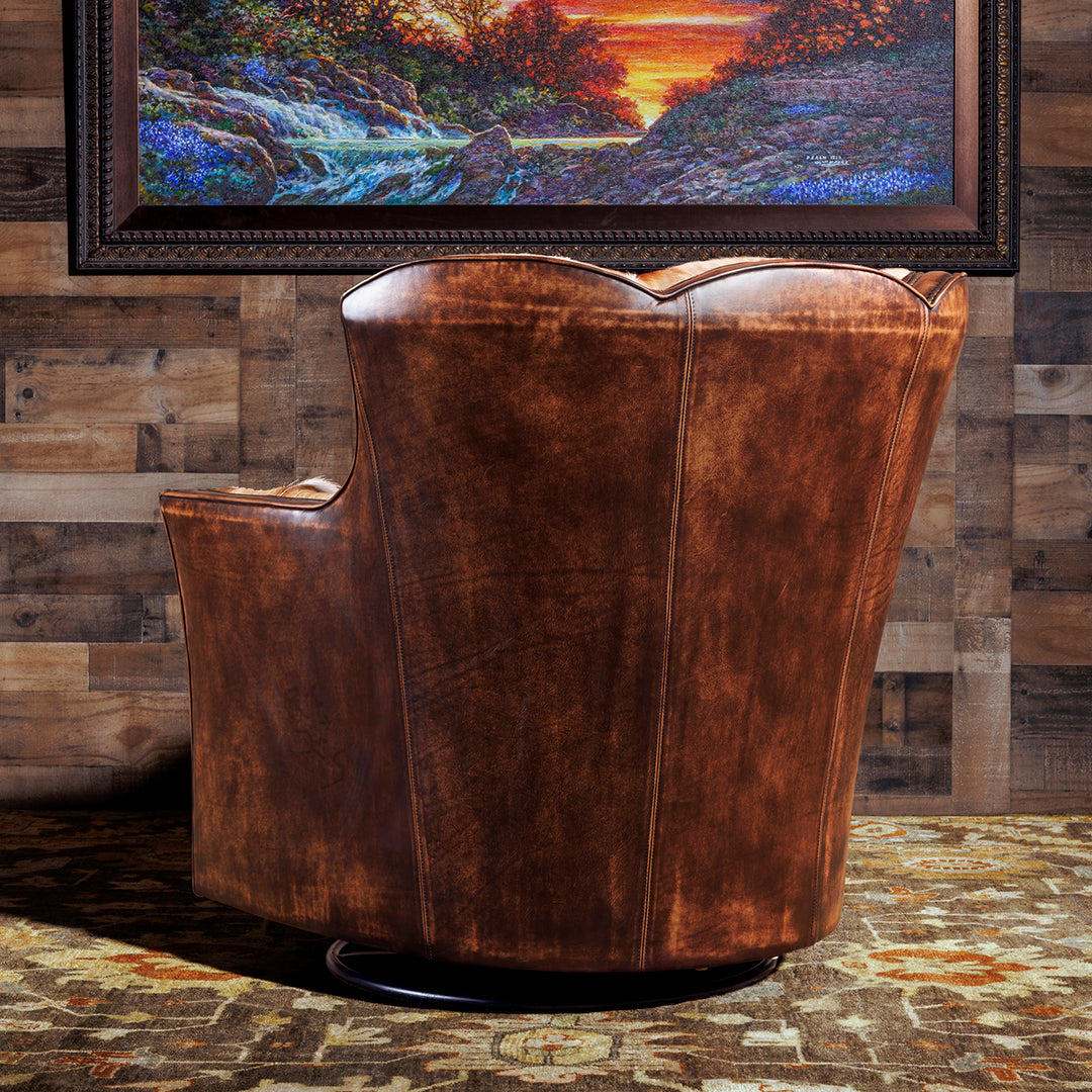 Springbok Leather Western Swivel Chair