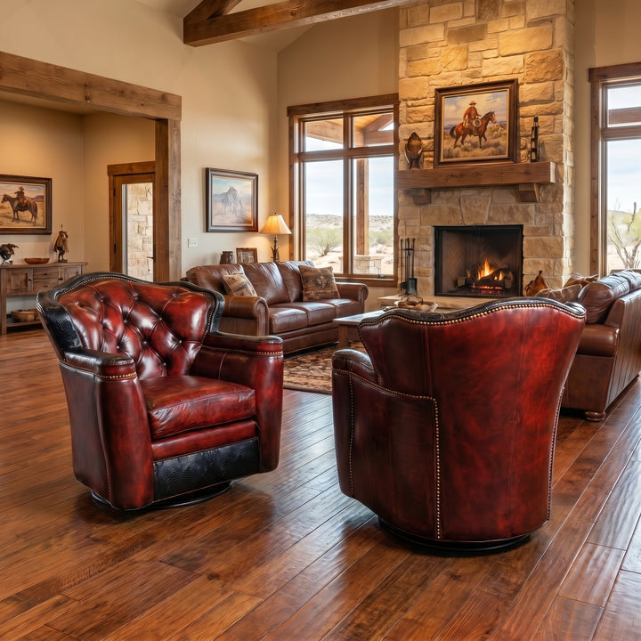 Kingsville Antique Red Leather Swivel Chair