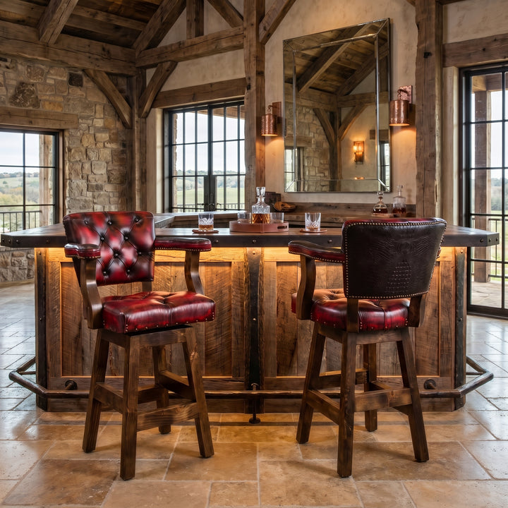 Guns Up Western Leather Bar Stool