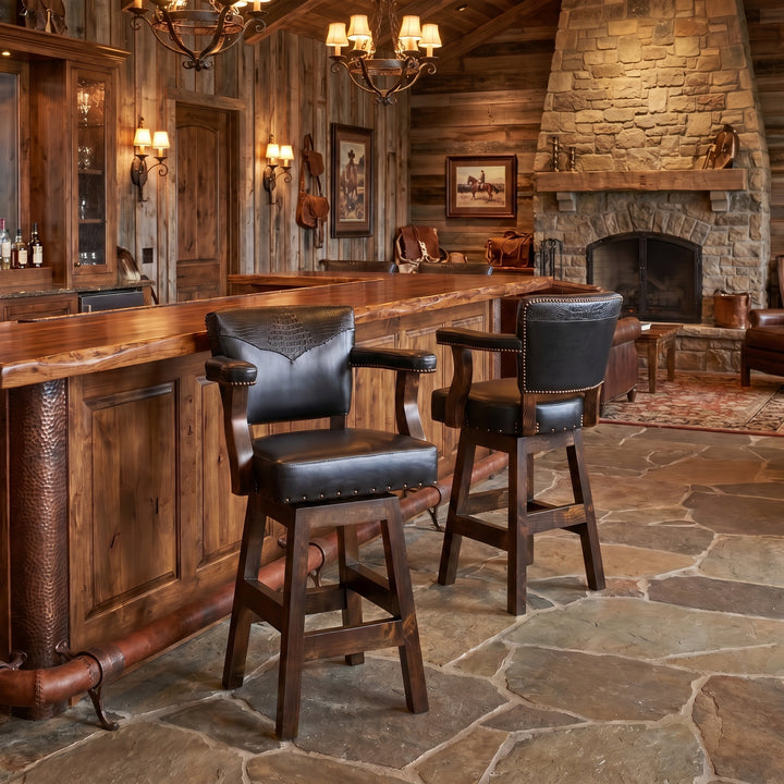 Black Croc Bayou Leather Bar Stool