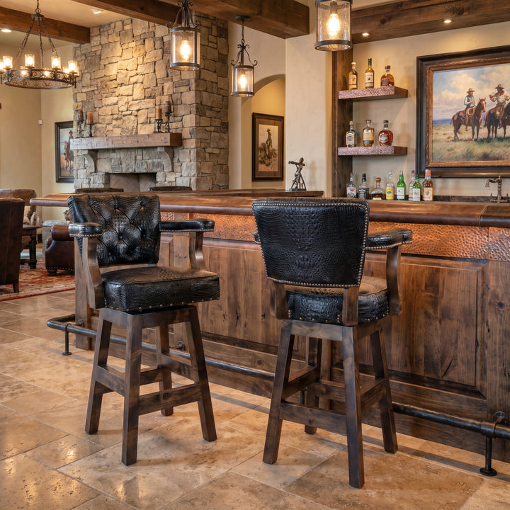Black Croc Western Leather Bar Stool