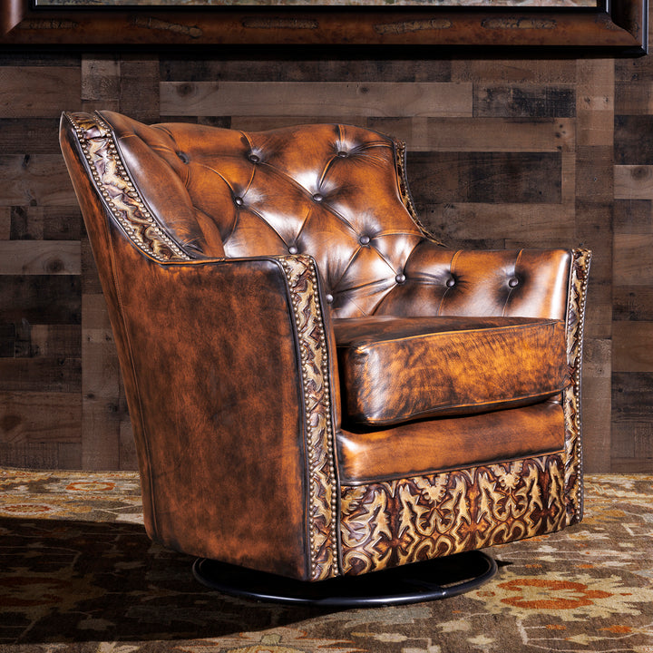 Tomball Tufted Leather Swivel Chair