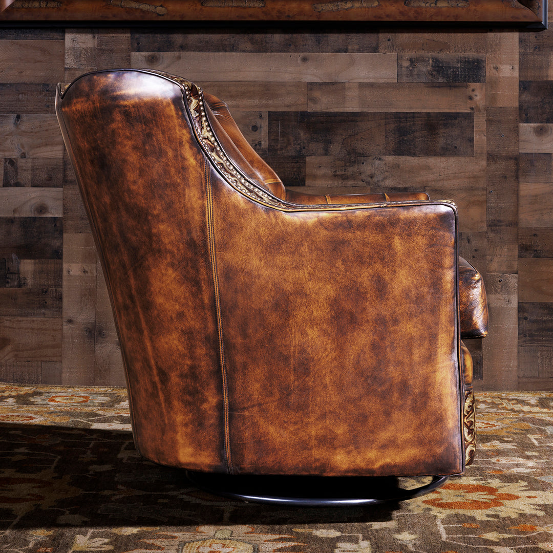 Tomball Tufted Leather Swivel Chair