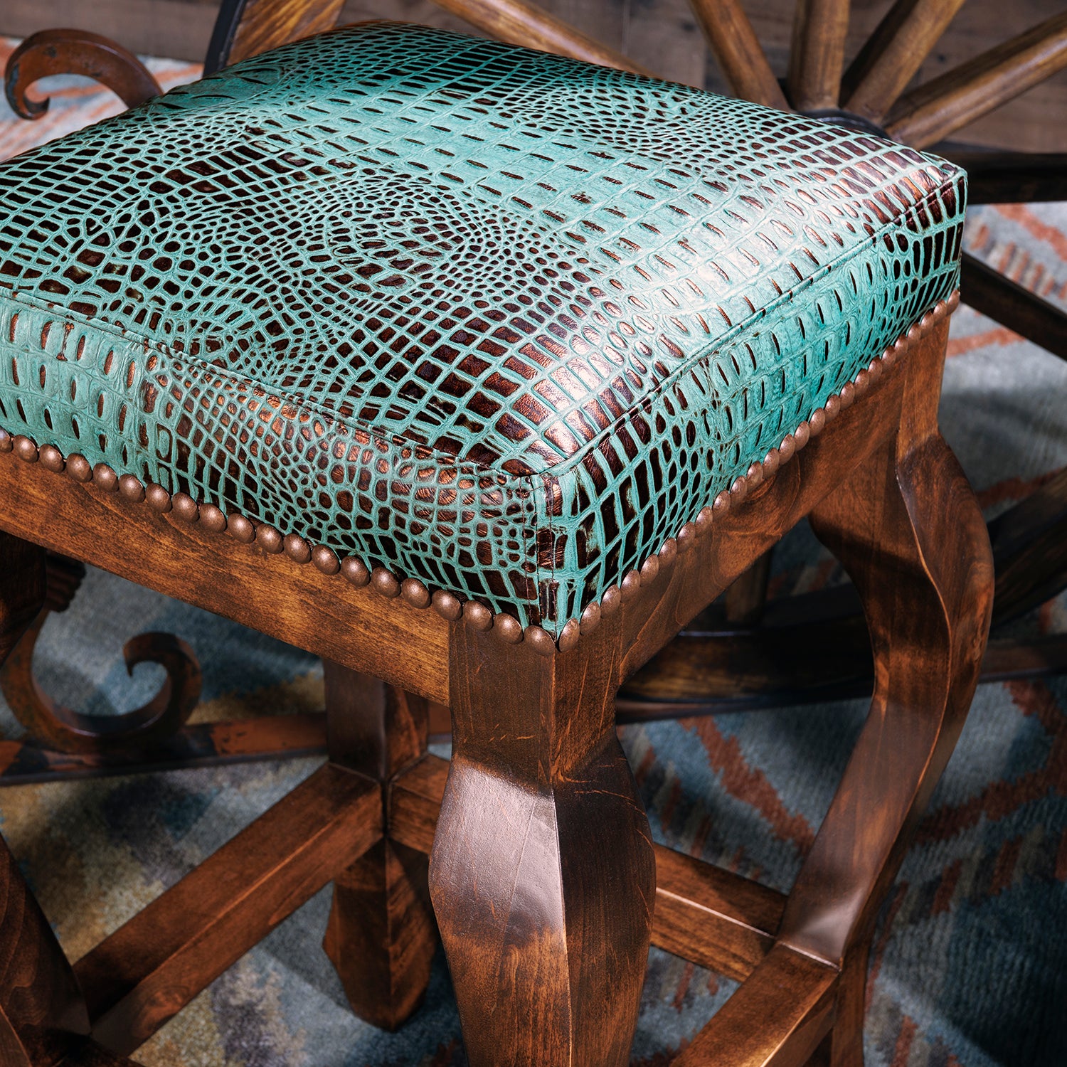 Andres Turquoise Croc Leather Bar Stool – Hat Creek Interiors