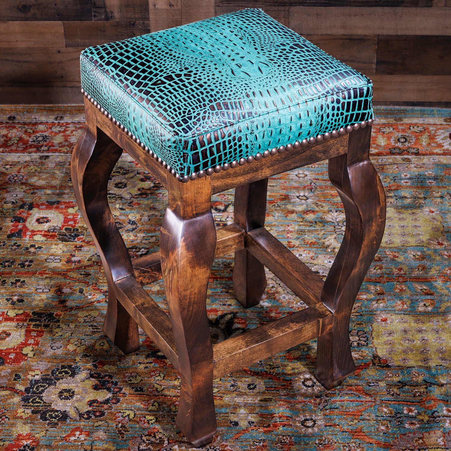 Andres Turquoise Croc Leather Bar Stool – Hat Creek Interiors