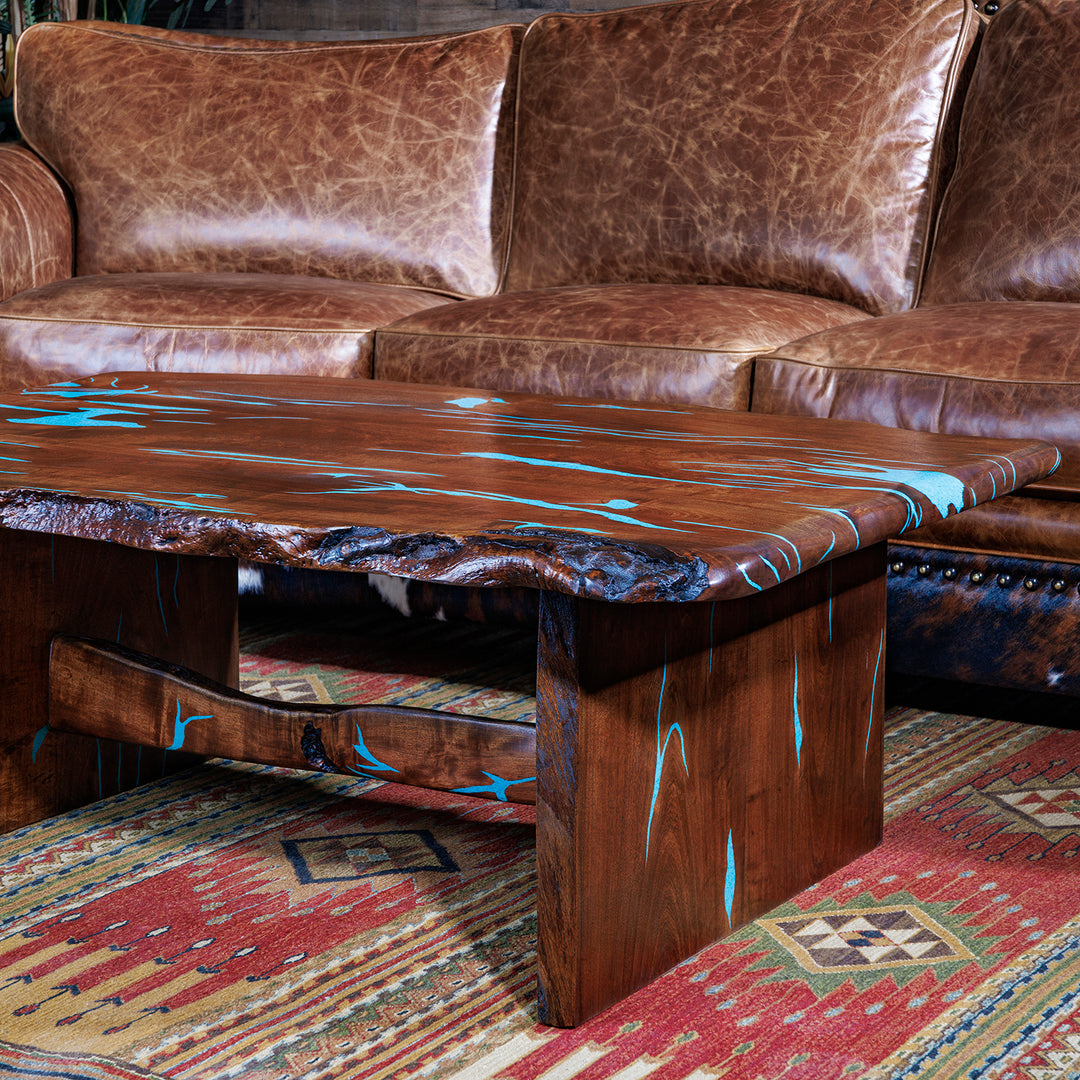 Lorena Mesquite Coffee Table with Turquoise Inlays