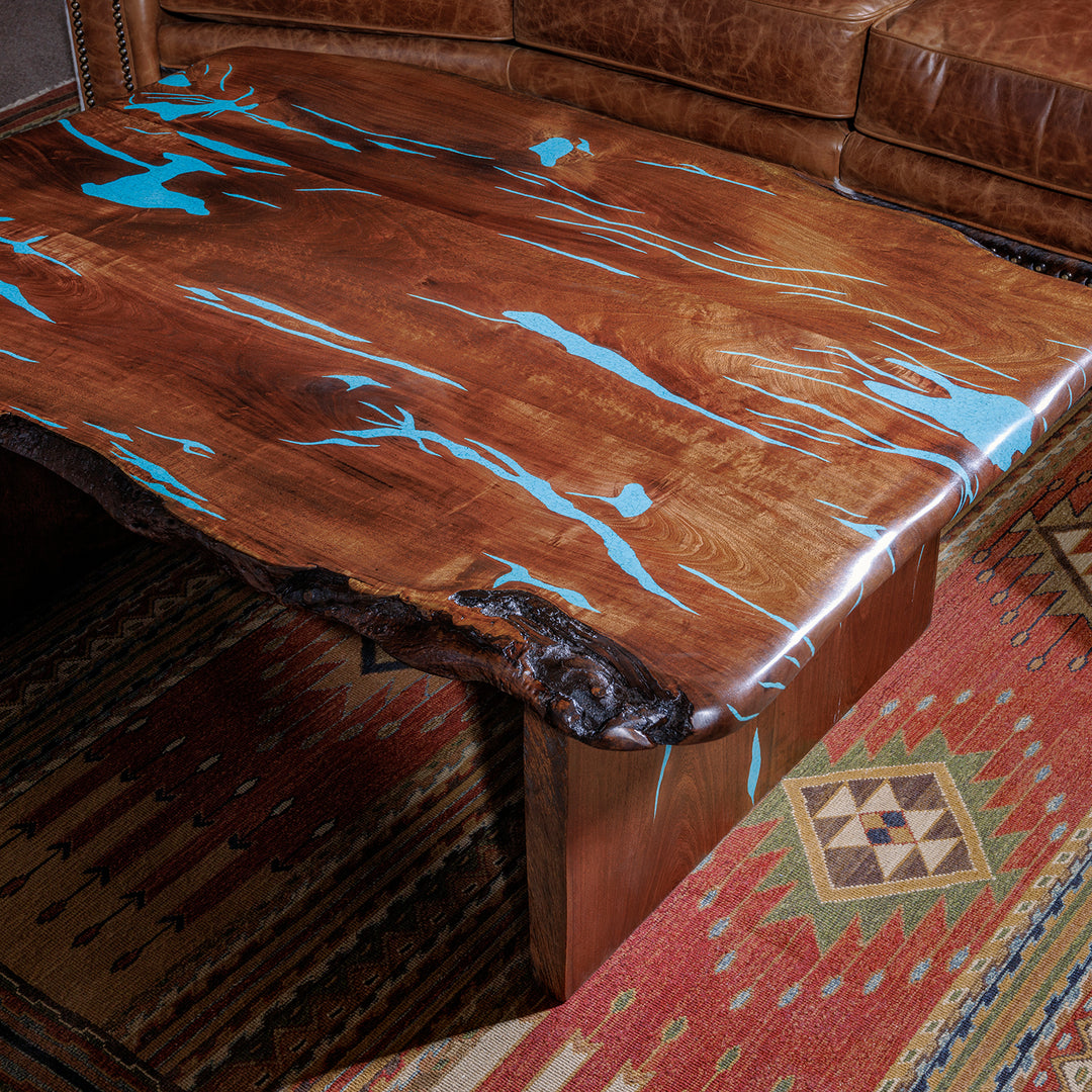 Lorena Mesquite Coffee Table with Turquoise Inlays