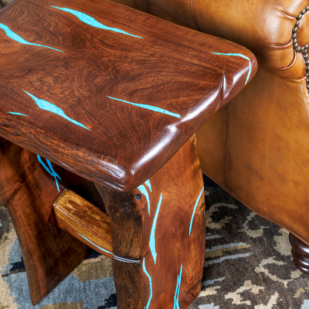 Martini Live Edge Mesquite Side Table - Turquoise