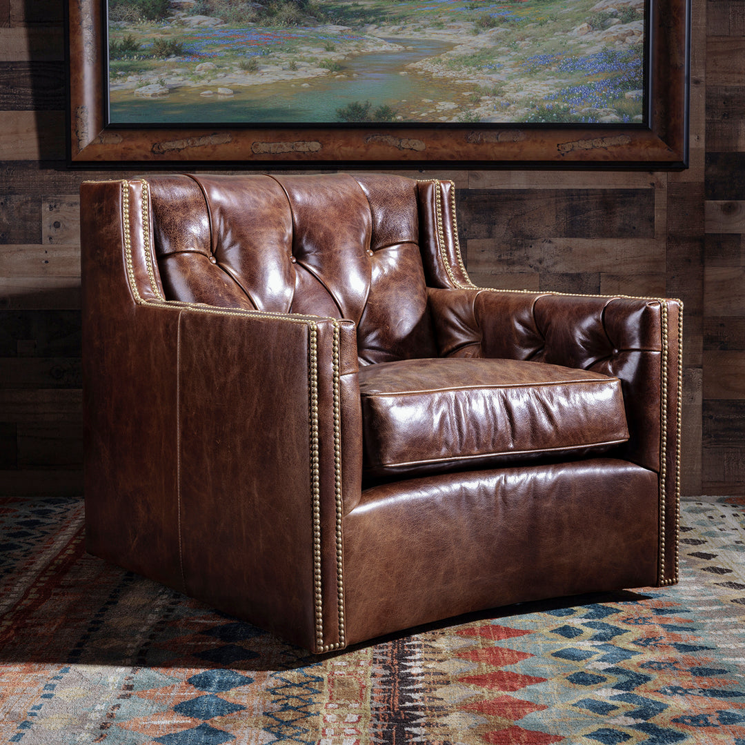 Adler Tufted Leather Swivel Chair