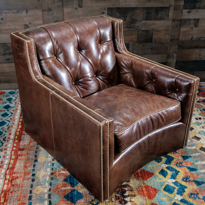 Adler Tufted Leather Swivel Chair