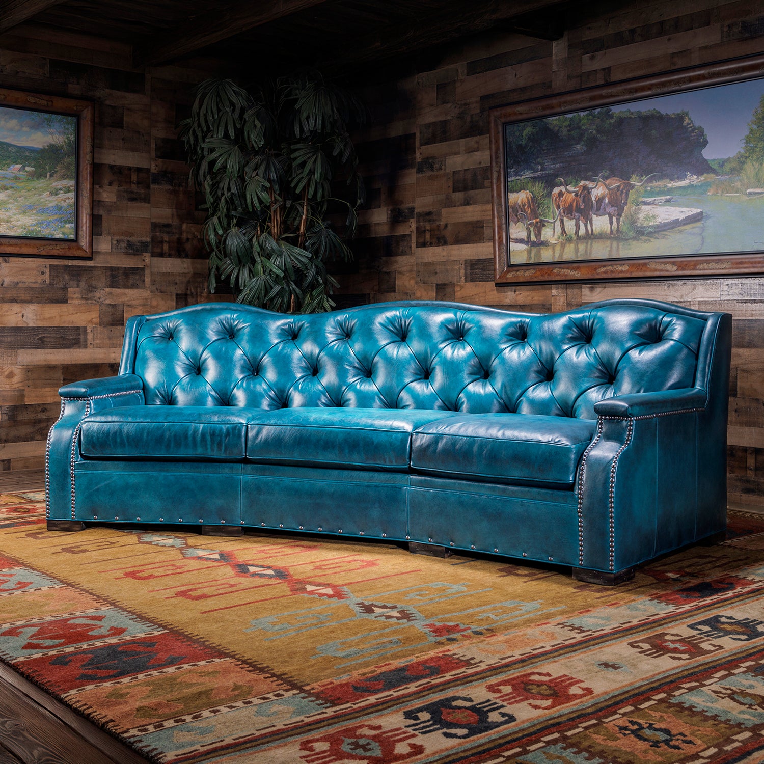 Turquoise Shell Sofa Barton Turquoise Leather Sofa - Stunning Leather Couch – Hat Creek ...