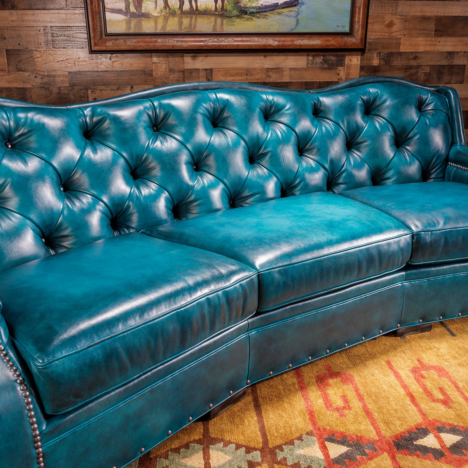 Turquoise Shell Sofa Barton Turquoise Leather Sofa - Stunning Leather Couch – Hat Creek ...