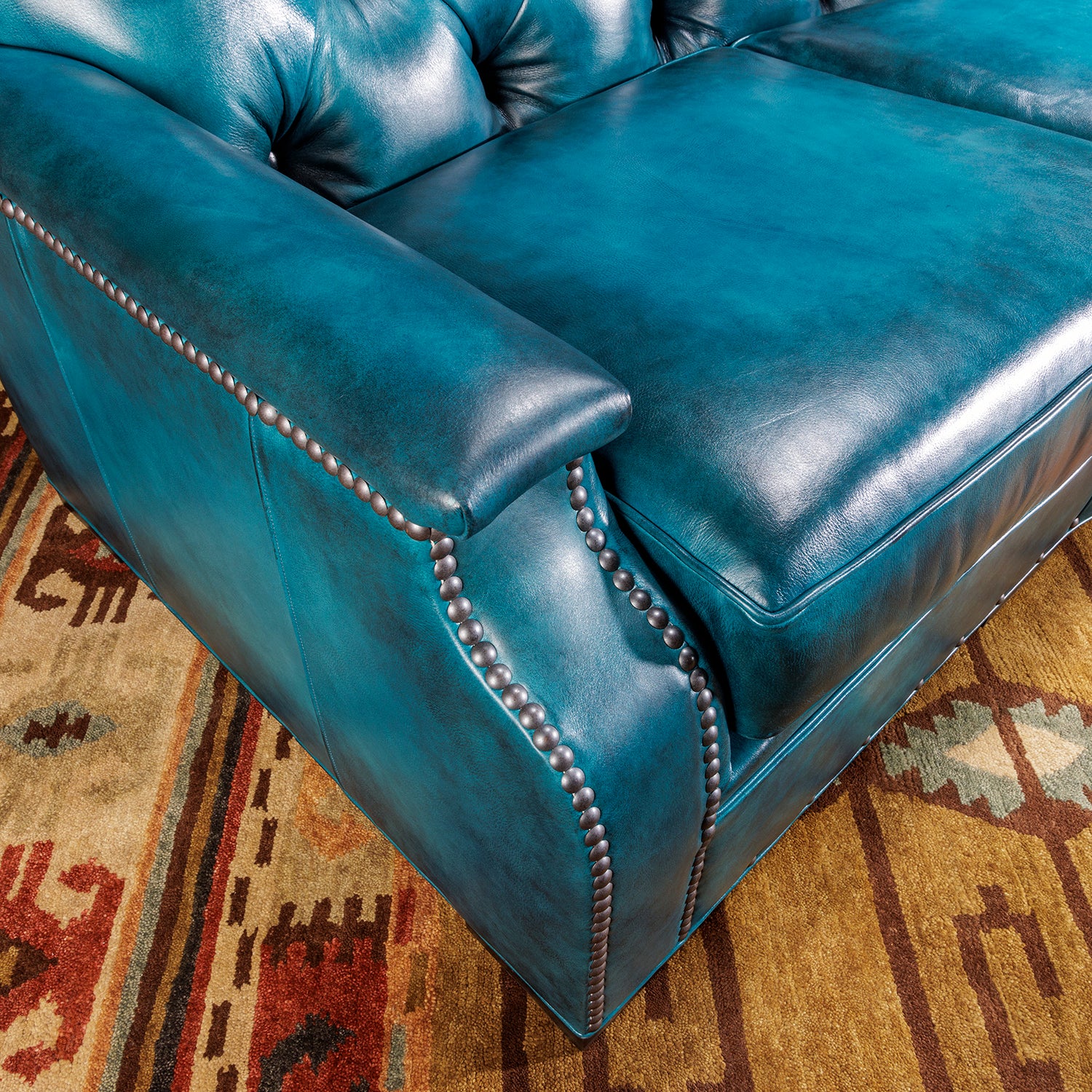 Turquoise Shell Sofa Barton Turquoise Leather Sofa - Stunning Leather Couch – Hat Creek ...