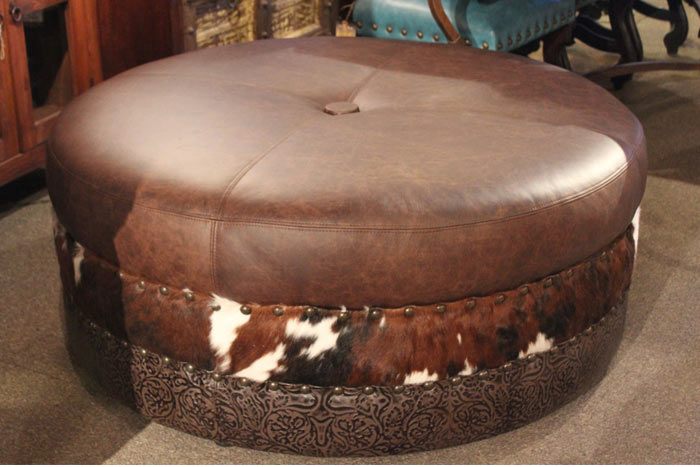 Leather and Cowhide Ottoman